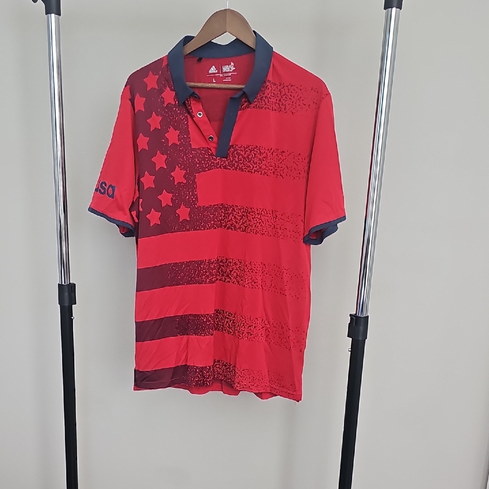 adidas Red Polo with Black Star Pattern